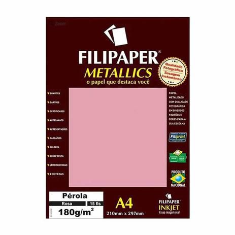 Papel A4 180g 15f Metalico Perola Rosa - Filipaper