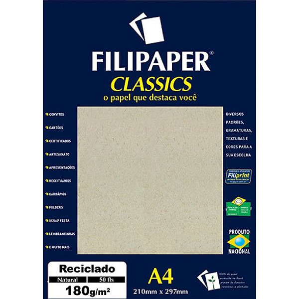 Papel A4 180g 50f Reciclado Natural - Filipaper