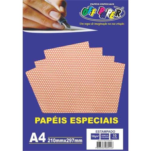 Papel A4 180g 10f Estampado Poa Vermelho -offpaper