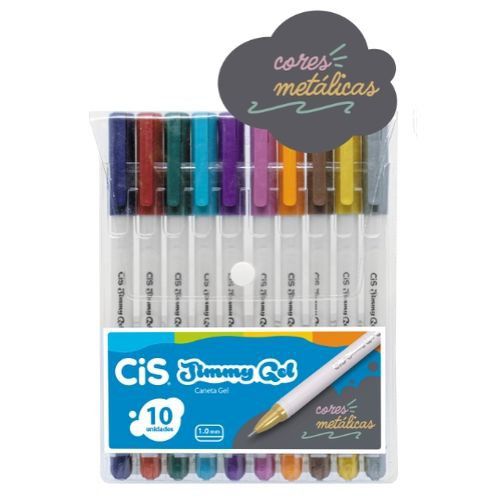 Estojo C/10 Caneta Jimmy Gel 1.0mm Metalica - Cis