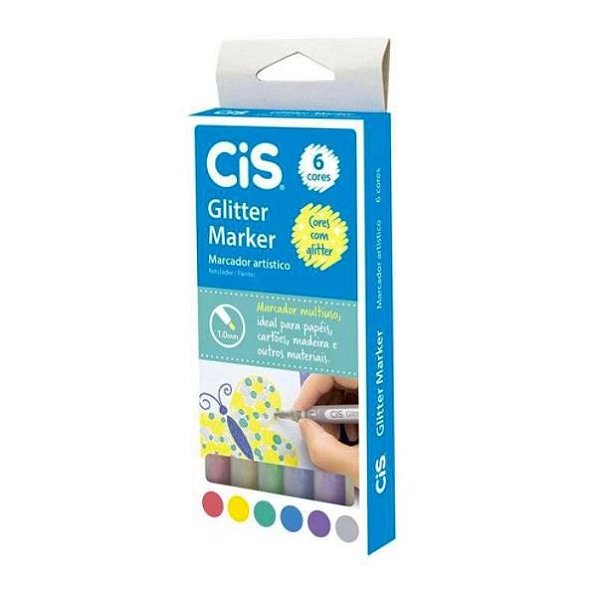 Estojo Marker 1,0mm C/6 Glitter Sortido - Cis