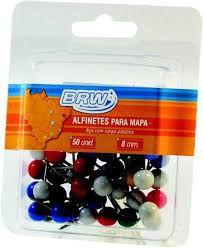 Alfinete P/mapa 8mm C/25 Bola Colorido - Brw
