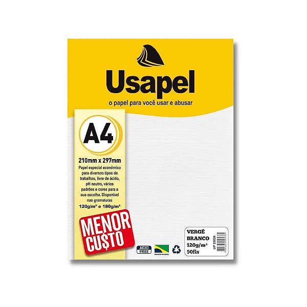 Papel Verge A4 180g/m2 50f Branco - Usapel