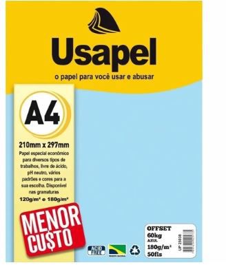 Papel Offset A4 180g 50f 60k Azul - Usapel