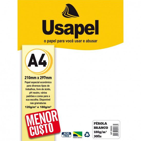 Papel Perola A4 180g/m2 30f Branco - Usapel