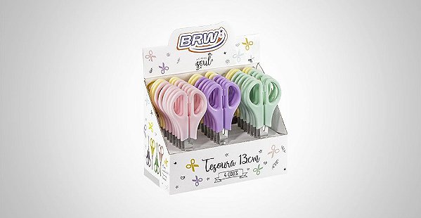 Tesoura Escolar 13cm Inox C/reg Pastel Sortida-brw