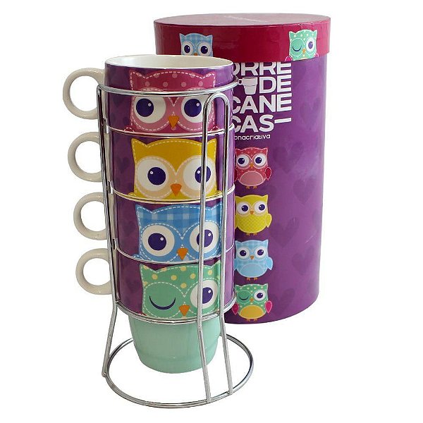 Torre De Caneca Bone China 250ml  Coruja - Zona