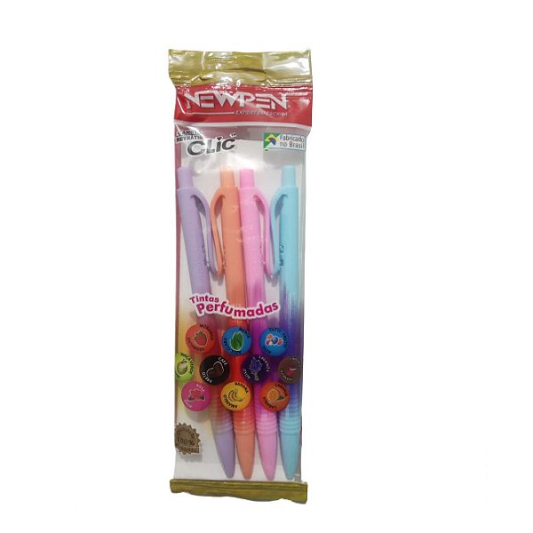 Caneta Clic Retratil 1,0mm C/4 Perfumada - Newpen
