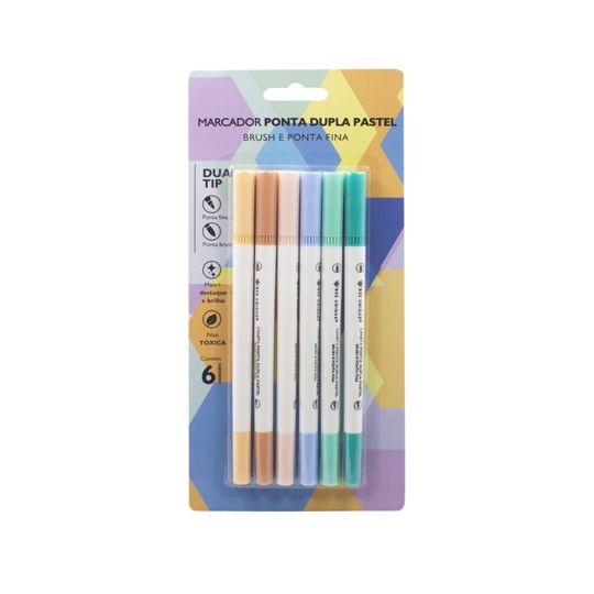 Marcador C/6 Ponta Dupla Brush/fina Pastel - Bee