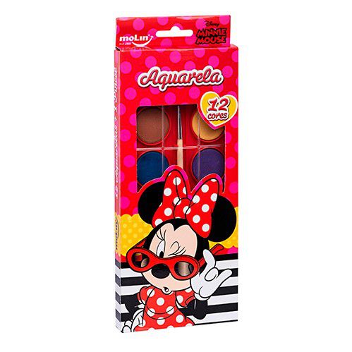 Aquarela 12 Cores + Pincel Minnie - Molin