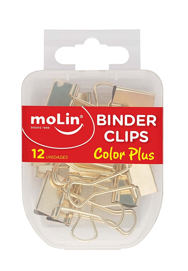 Binder Clips 19mm C/12 Color Plus Ouro - Molin