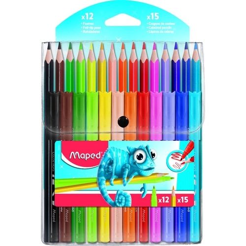 Kit 15 Lapis Cor + 12 Canetas Hidrog - Maped