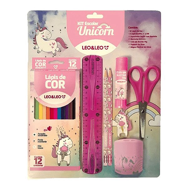 Kit Escolar 19 Pecas Unicornio - Leo E Leo