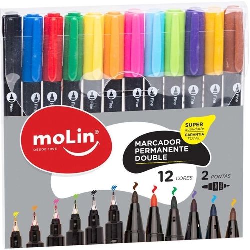Caneta Artistica 12 Cores Double - Molin