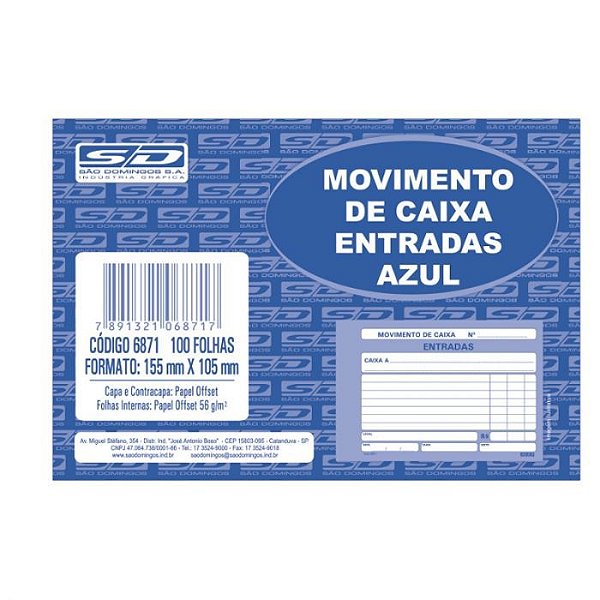 Bloco Movimento De Caixa Entrada Az 155x105mm - Sd
