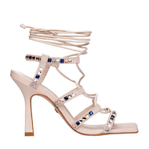 Carrano - Sandália Bright Lace Up Salto Fino Couro Lait