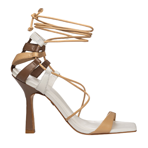 Carrano - Sandália Lace Up Mocha Salto Fino Couro