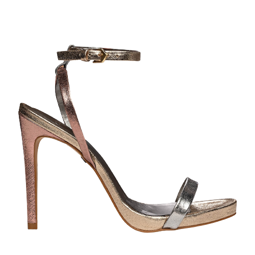 Carrano - Sandália Minimal Blend Salto Fino Couro Metalizado