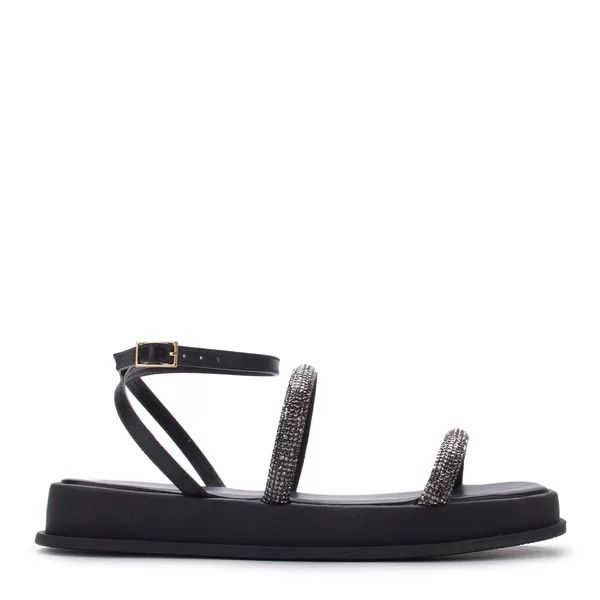 Sua Cia - Sandália Flat  Sua Cia Tiras Glam Preta