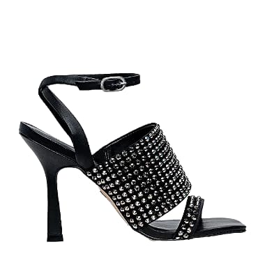 Carrano - Sandalia Cristal Maxi Salto Alto Couro Preto