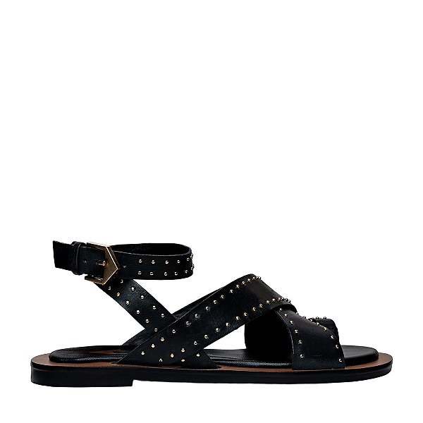 Carrano - Sandalia Flat Studs Couro Preto
