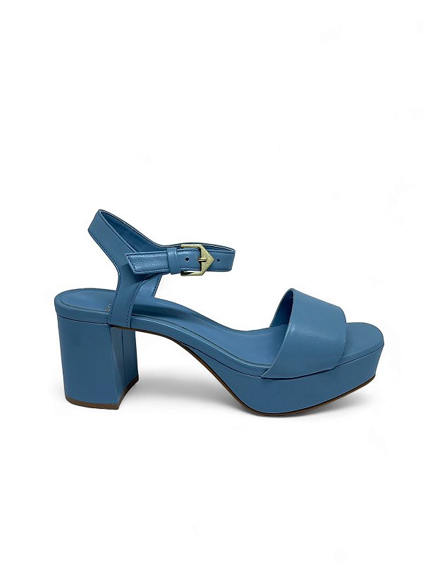 Carrano - Sandalia Basic Salto Bloco Couro Azul