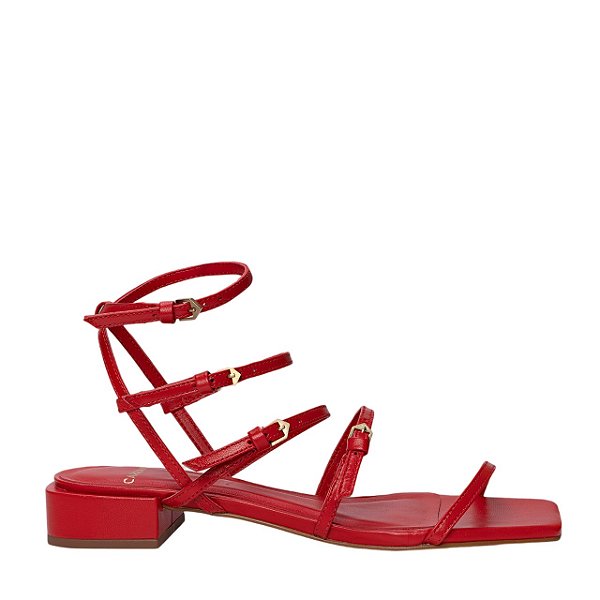 Carrano - Sandalia Flat Tiras Couro Vermelho