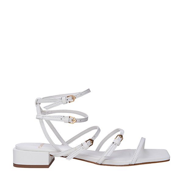 Carrano - Sandalia Flat Tiras Couro Off White