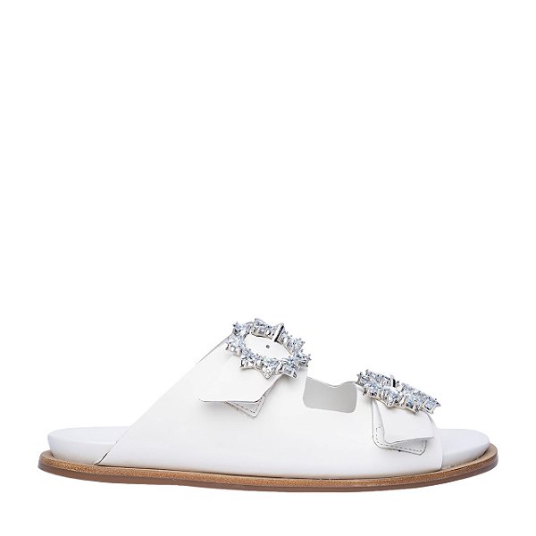 Carrano - Sandalia Flat Papete Couro Branco