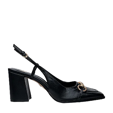 Carrano - Scarpin Slingback Loafer Bridão Couro Preto