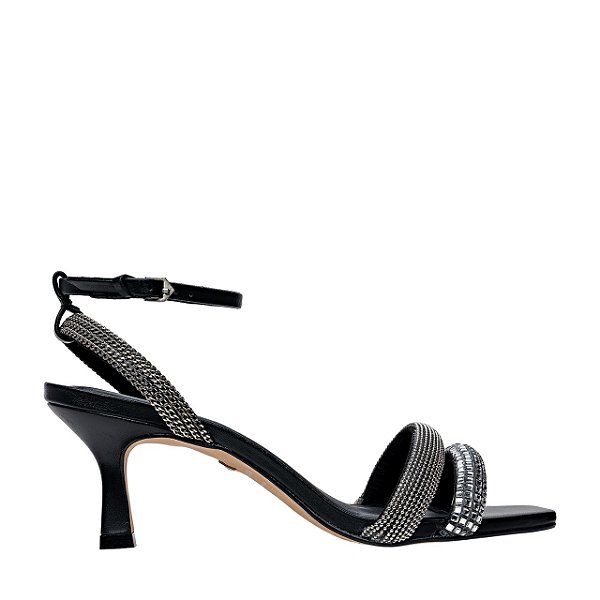 Carrano - Sandalia Triple Cristal Couro Preto