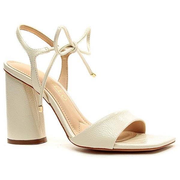 Cecconello - Sandalia Salto Bloco Craquele Spark Couro Off White
