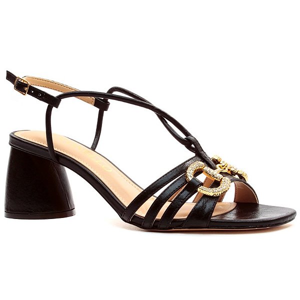 Cecconello - Sandalia Cristal Couro Preto