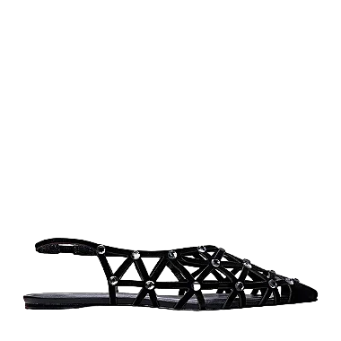 Carrano - Sapatilha Slingback Vazada Cristal Couro Nobuck Preto