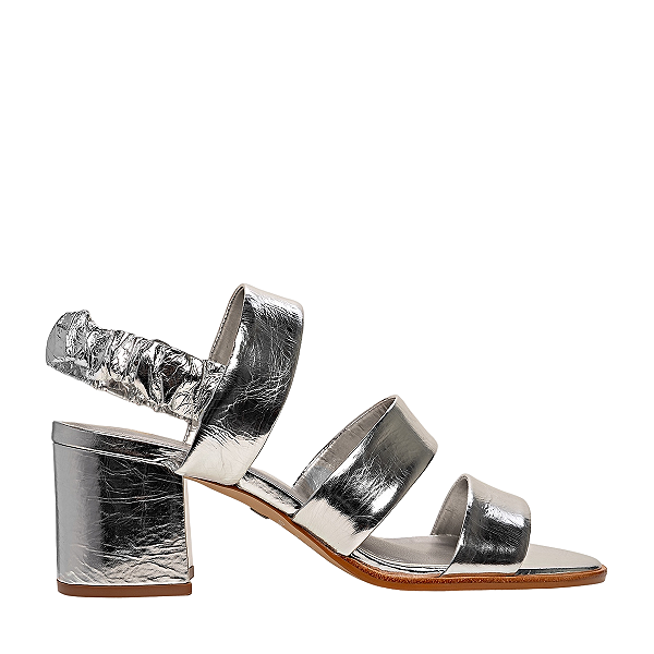 Carrano - Sandalia Triple Salto Bloco Couro Spechio Metalizado Silver