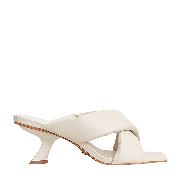 Carrano - Open Mule Duo Tiras Salto Space Couro Off White Lait