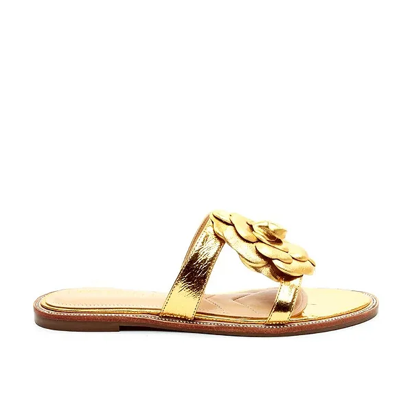 Cecconello - Sandalia Flat Couro Flor Ouro