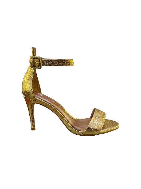 Carrano - Sandalia Glam Salto Fino Couro Metalizada Gold