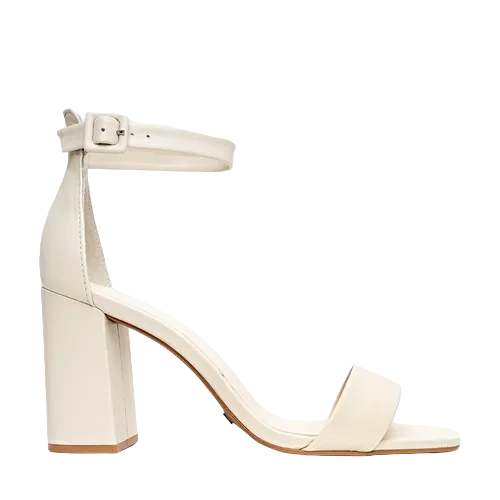 Carrano - Sandalia Classic Salto Bloco Couro Off White Lait