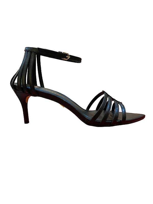 Carrano - Sandalia Straps Salto Medio Fino Couro Preto