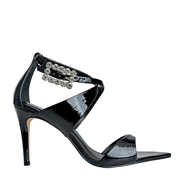 Carrano - Sandalia Shine Buckle Salto Fino Couro Verniz Preto