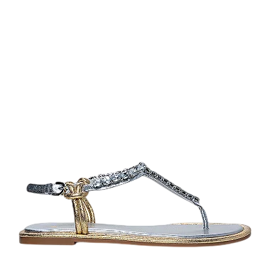 Carrano - Sandalia Flat Knot Cristal Couro Silver Gold