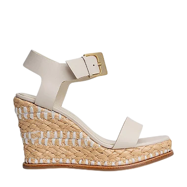 Carrano - Sandalia Anabela Texture Palha e Couro Off White