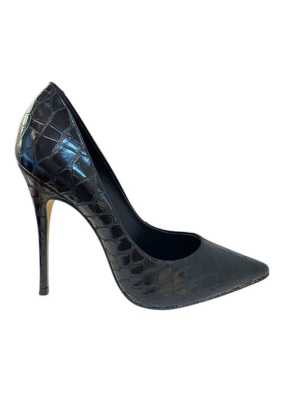 Carrano - Scarpin Loretta Salto Fino Couro Snake Black