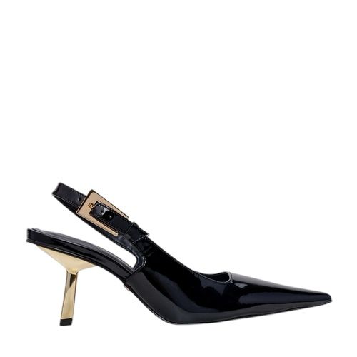 Carrano - Scarpin Slingback Salto Fino Stiletto Couro Verniz Preto
