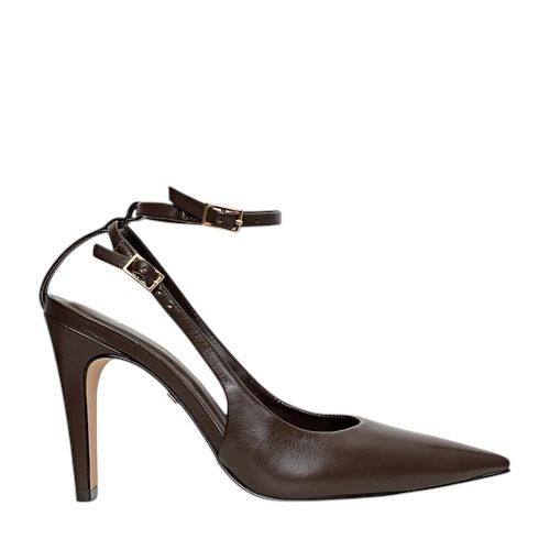 Carrano - Scarpin Slingback Strips Salto Fino Couro Marrom Dark Brown