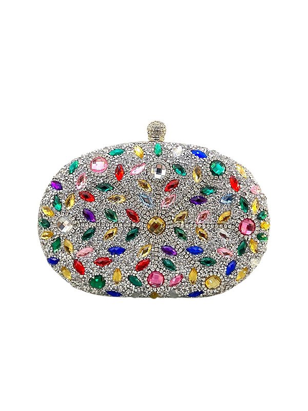 Seu Sapato - Bolsa Clutch Pedras Coloridas Silver
