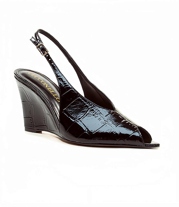 Cecconello - Slingback Couro Croco Preto Salto médio