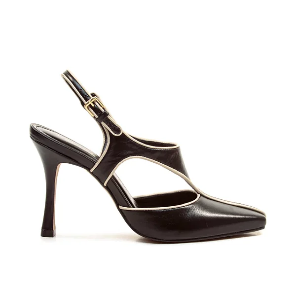 Cecconello - Slingback couro preto cano médio