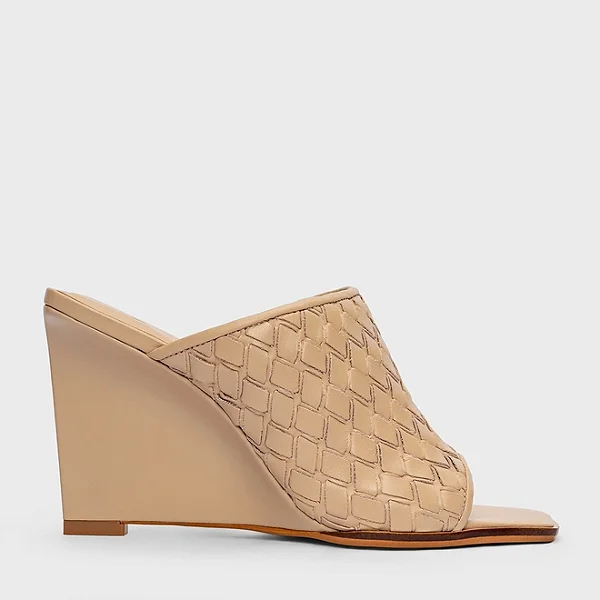 Carrano - Open Mule Tressê Anabela Couro Bege Ginger